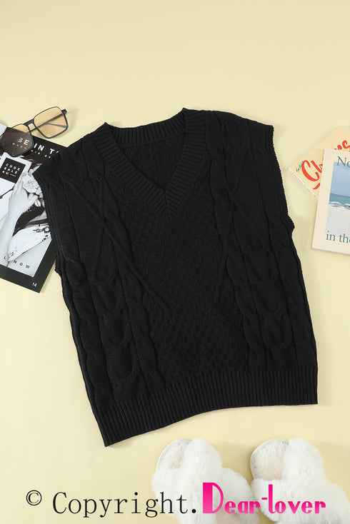 V-Neck Twist Knitted Vest Sweater